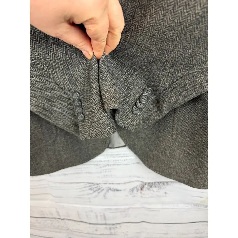 BANANA REPUBLIC gray herringbone tweed elbow patch 100% wool mens blazer 46L